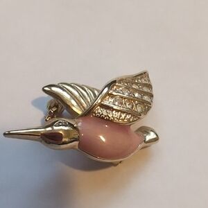 Roman Gold and Pink Hummingbird Brooch